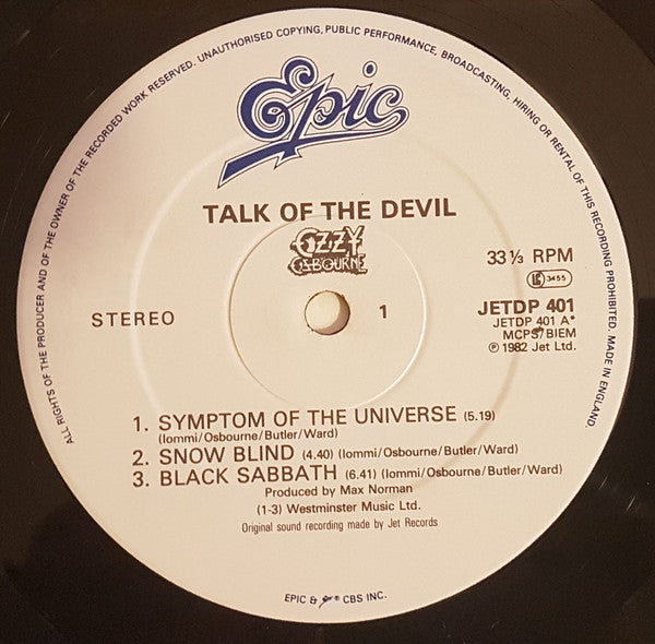 Ozzy Osbourne – Talk Of The Devil - 2 x VINYL LP