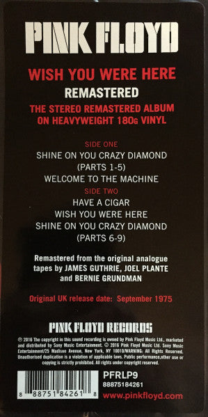 Pink Floyd - Wish You Were Here 180g (Re-mastered) Vinyl LP